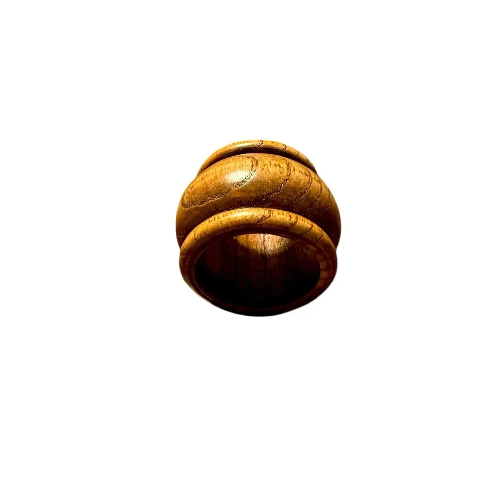 Vintage Wood Carved Napkin‎ Rings, Set of 6, Round Brown Napkin Rings